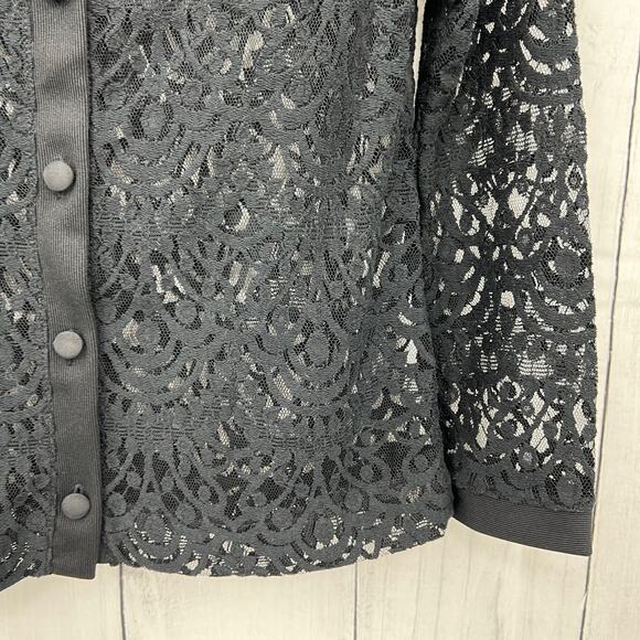Banana Republic XS Petite NWT Black Scallop Lace Long Sleeve Sweats Blouse Top - Picture 6 of 11
